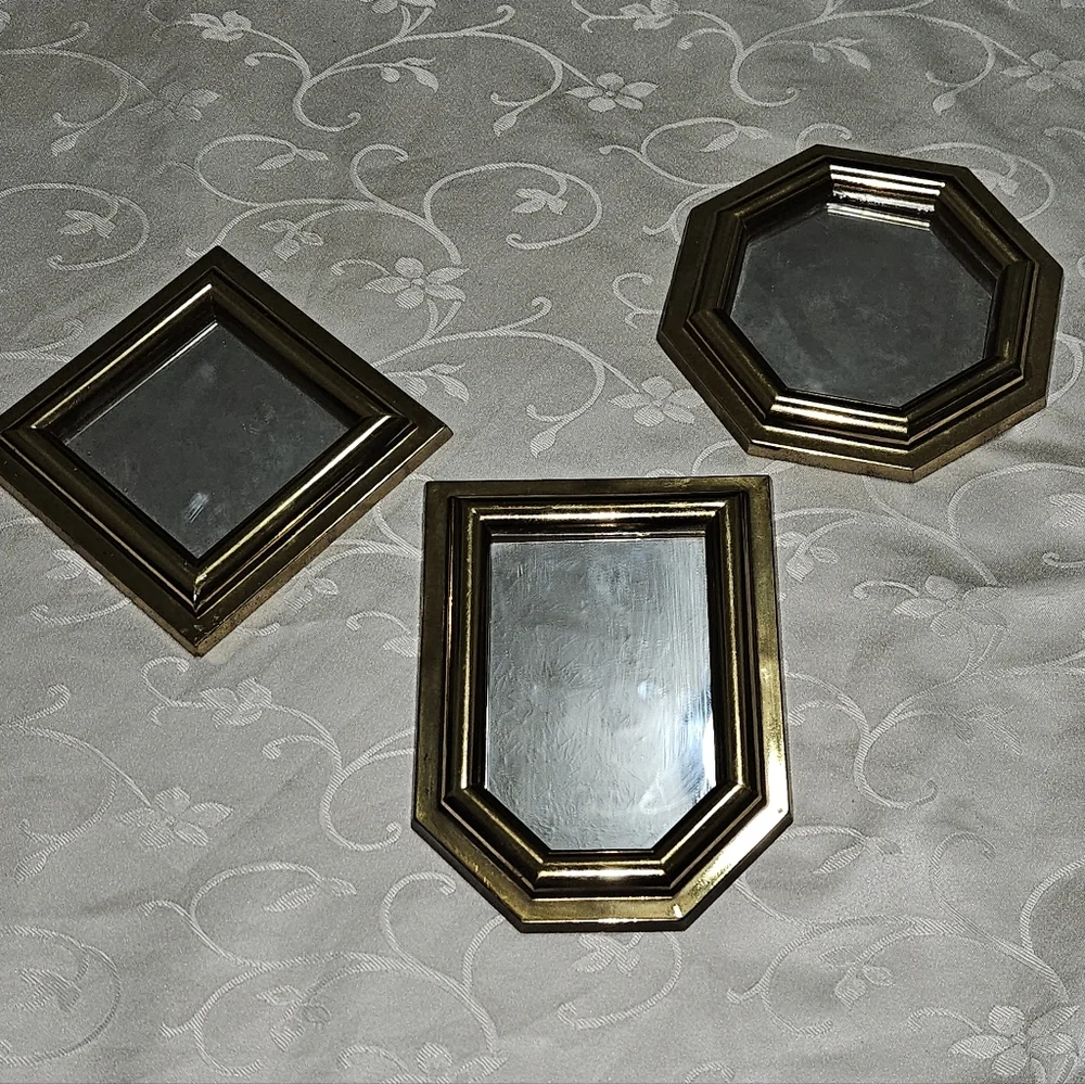 Brass Tone Decorative Wall Mirrors - Set of 3